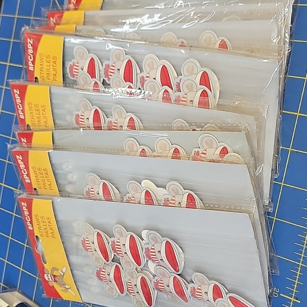 Sock Monkey Party Straws Lot of 9 Packs (8 Per Pack) New Sealed
